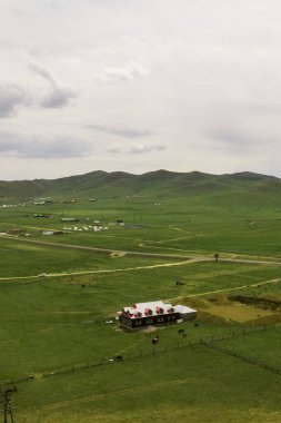 Moğolistan kırsalının havadan görünüşü, Moğolistan 'ın başkenti Ulaanbaatar' a yakın, yaklaşık 20 Haziran.