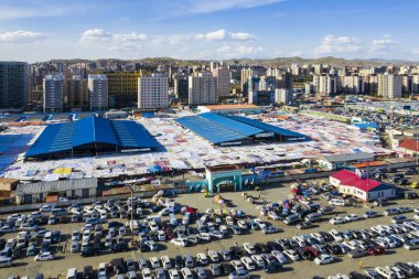 Moğolistan 'ın başkenti Ulaanbaatar' ın havadan görünüşü, yaklaşık Haziran 2019