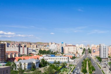 Moğolistan 'ın başkenti Ulaanbaatar' ın havadan görünüşü, yaklaşık Haziran 2019