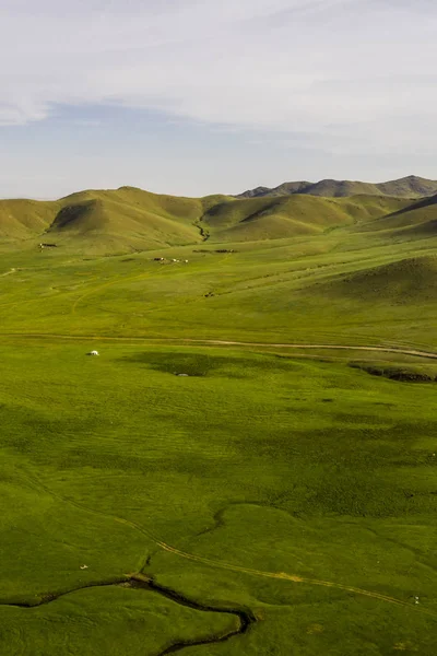 Vista Aérea Campiña Mongol Lejos Ulaanbaatar Capital Mongolia Alrededor Junio —  Fotos de Stock