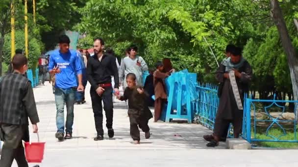 Άγνωστοι Αφγανοί Στον Κήπο Του Μπλε Τζαμιού Στο Mazar Sharif — Αρχείο Βίντεο