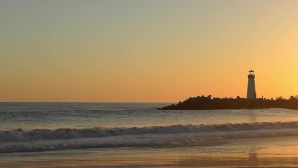 Latarnia Morska Santa Cruz Breakwater Alias Walton Zachodzie Słońca Widziana — Wideo stockowe