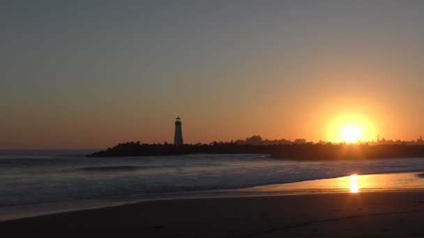 Latarnia Morska Santa Cruz Breakwater Alias Walton Zachodzie Słońca Widziana — Wideo stockowe