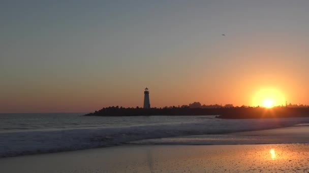 Santa Cruz Breakwater También Conocido Como Walton Lighthouse Sunset Seen — Vídeos de Stock