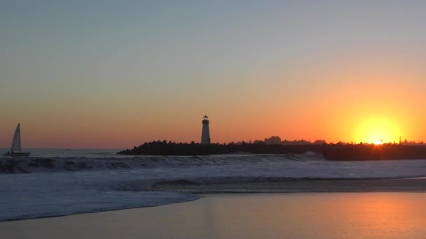 Fyren Santa Cruz Breakwater Alias Walton Vid Solnedgången Sett Utifrån — Stockvideo