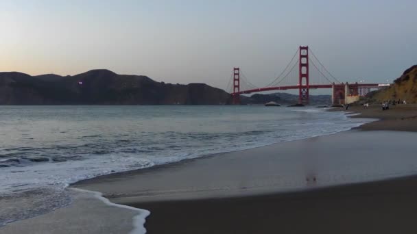 Golden Gate Bridge Visto Baker Beach Tramonto San Francisco California — Video Stock