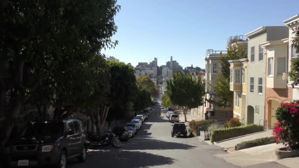 Вид Вулицю Гринвіч Видно Telegraph Hill Сан Франциско Штат Каліфорнія — стокове відео