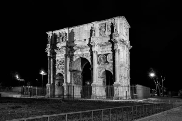 Arco Costantino Situato Tra Colosseo Colle Palatino Roma Notte 2018 — Foto Stock