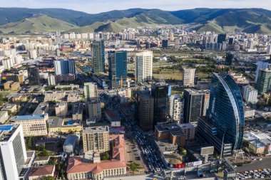 Moğolistan 'ın başkenti Ulaanbaatar' ın havadan görünüşü, yaklaşık Haziran 2019