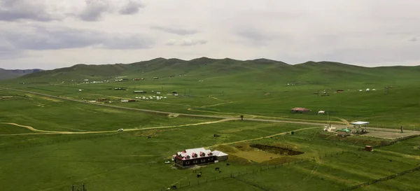 Luchtfoto Van Het Mongoolse Platteland Niet Ver Van Ulaanbaatar Hoofdstad — Stockfoto