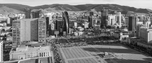 Widok Lotu Ptaka Plac Sukhbaatar Główny Plac Ulaanbaatar Stolica Mongolii — Zdjęcie stockowe