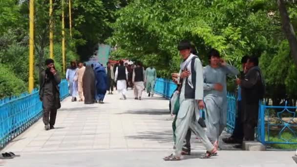 Popolo Afgano Non Identificato Nel Giardino Della Moschea Blu Mazar — Video Stock