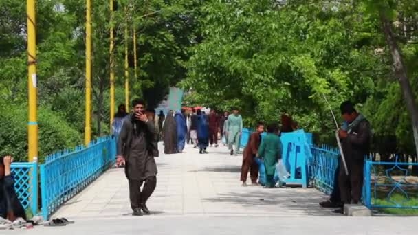 Popolo Afgano Non Identificato Nel Giardino Della Moschea Blu Mazar — Video Stock