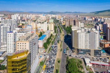 Moğolistan 'ın başkenti Ulaanbaatar' ın havadan görünüşü, yaklaşık Haziran 2019