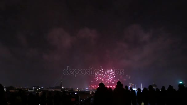 Fogos de artifício coloridos na noite de férias. 4K UHD — Vídeo de Stock