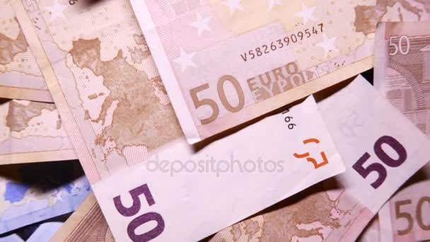 Euros in 50 denominations. Closeup rotating. 4K UHD — Stock Video