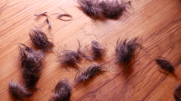 Κόψτε τα μαλλιά που πέφτουν στο πάτωμα. 4k Uhd — Αρχείο Βίντεο