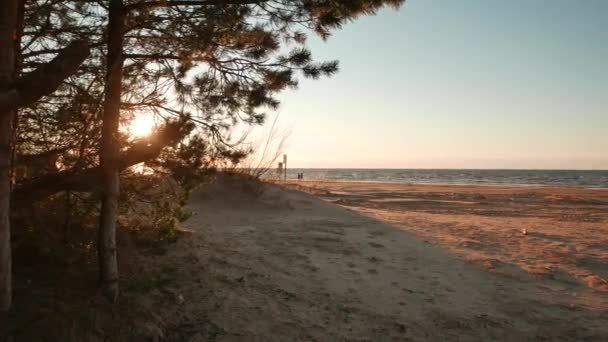 Mooie zomerse strand tijdens zonsondergang. — Stockvideo