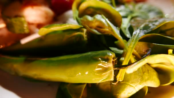 Ensalada verde Hojas y verduras de cerca . — Vídeos de Stock