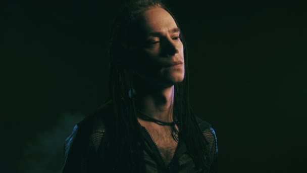 Cute male vampire with dreadlocks — Stock Video