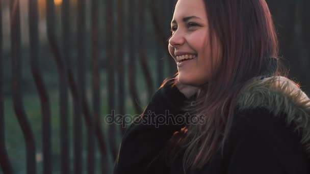 Portrait of cute pretty teen girl. Sunny spring day 60 to 24fps 4K UHD — Stock Video