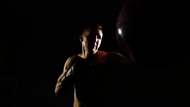 Boxer trénink v tělocvičně, dramatické osvětlení. 4k — Stock video