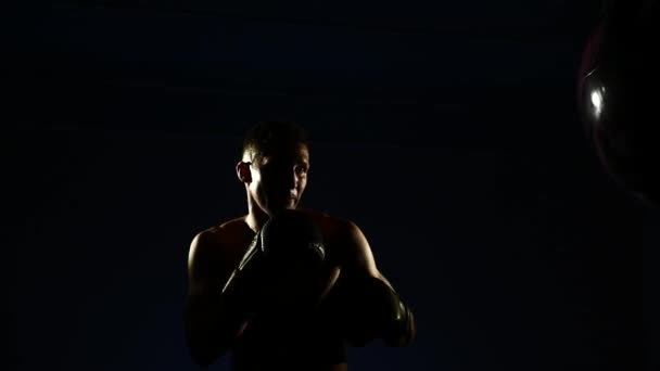 Entrenamiento de boxeadores en un gimnasio, iluminación dramática. 4k — Vídeos de Stock