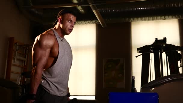 Entrenamiento de culturistas jóvenes en un gimnasio . — Vídeos de Stock