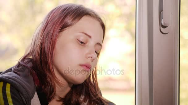 Depressed girl at home. Sad girl near window. — Stock Footage Depressed girl at home. Sad girl near window. Royalty Free Stock Footage