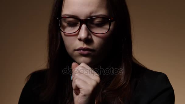 Nervous teen student girl in glasses — Stock Video