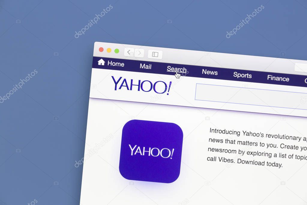 Ostersund, Sweden - Jan  16, 2017: Yahoo website on a computer screen Yahoo is a multinational Internet corporation globally known for its Web portal, search engine Yahoo Search, and related services