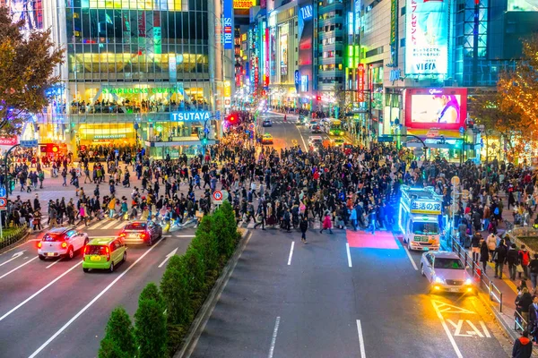 Widok z lotu ptaka dzielnicy Shibuya i Przejście Shibuya, Tokio. — Zdjęcie stockowe