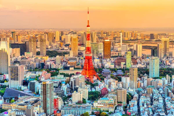 Skyline of Tokyo witj the Tokyo Tower at blue hour. Japón —  Fotos de Stock