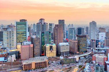 Osaka Osaka Kalesi, Japonya'dan havadan görünümü.