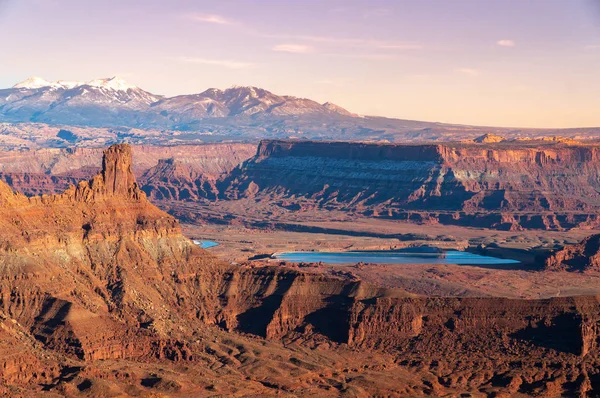 Dead Horse Point State Park Widokiem Zachód Słońca Typową Pomarańczową — Zdjęcie stockowe