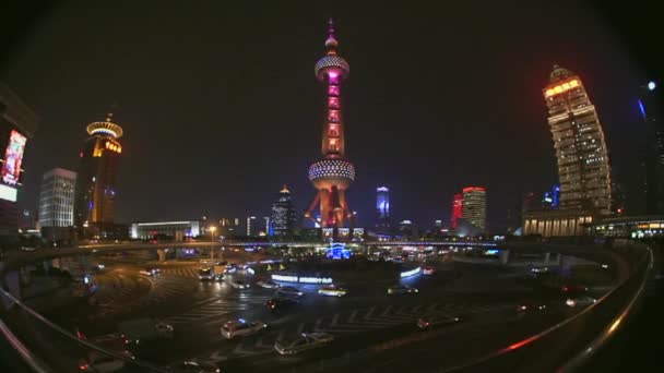 Şanghay Silueti Hızlı Hareket Eden Arabalar Şehir Işıklarıyla Çin — Stok video