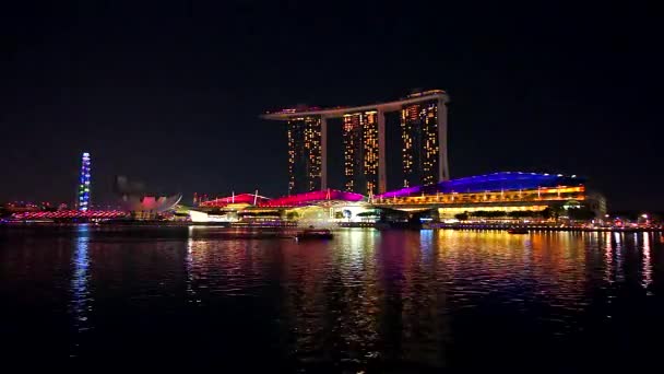 Marina Körfezi Kumları Nda Işık Gösterisi Marina Bay Sands Oteli — Stok video