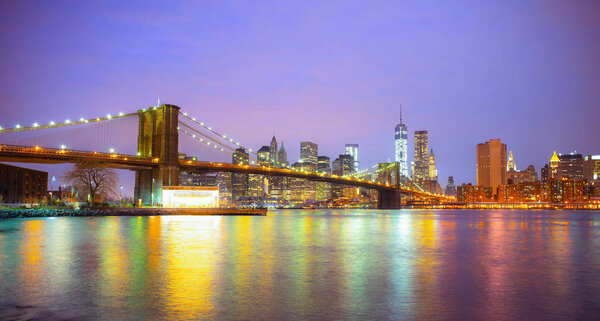 New York City skyline, With the Brooklyn Bridge, United States of America