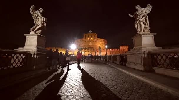 Rome Italy December 2018 People Walking Castel Sant Angelo Bridge — 비디오