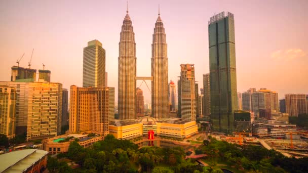 Časová Prodleva Města Petronas Twin Towers Klcc Park Malajsie — Stock video