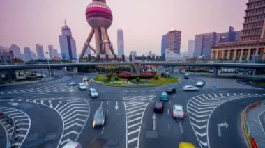 Time lapse of Traffic Jam in Shanghai in a busy road intersection, China 