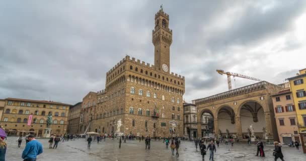 Florence Italy February 2020 Time Lapse Tourists Walking Front Palazzo — 图库视频影像