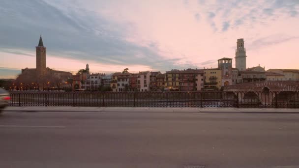 Time Lapse Busy Traffic Verona Sunset Italy — Stock Video