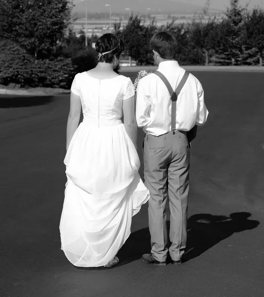 Noiva e noivo comemorando o casamento — Fotografia de Stock