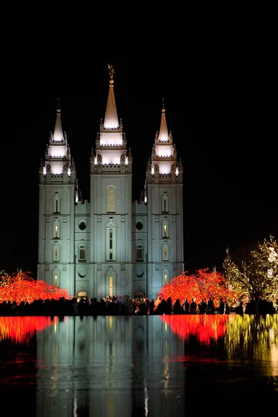 Plac Świątyni Salt Lake City Utah z Christmas Lights — Zdjęcie stockowe