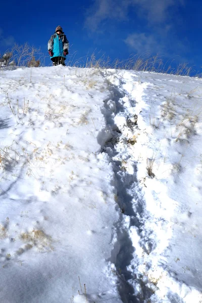 Chica joven jugando en la nieve durante el invierno — Foto de Stock