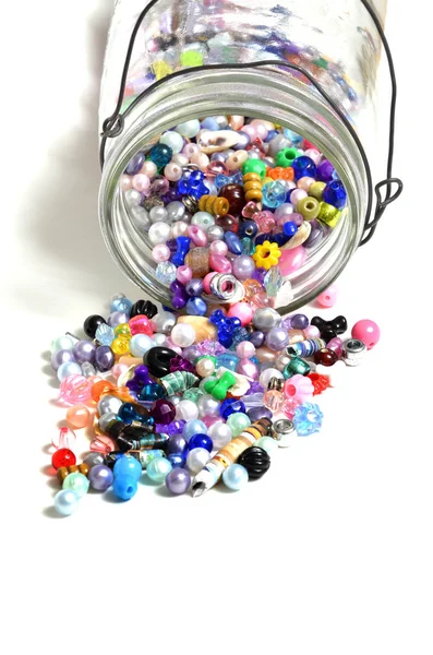 Jar of Beads for Creating Art Hobbies Jewelry — Stock Photo, Image