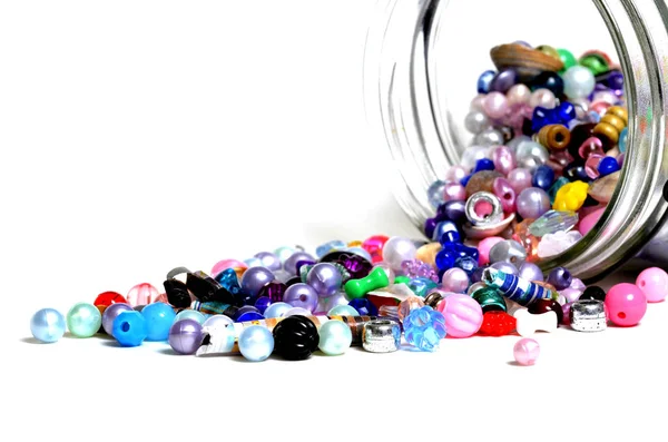 Jar of Beads for Creating Art Hobbies Jewelry — Stock Photo, Image