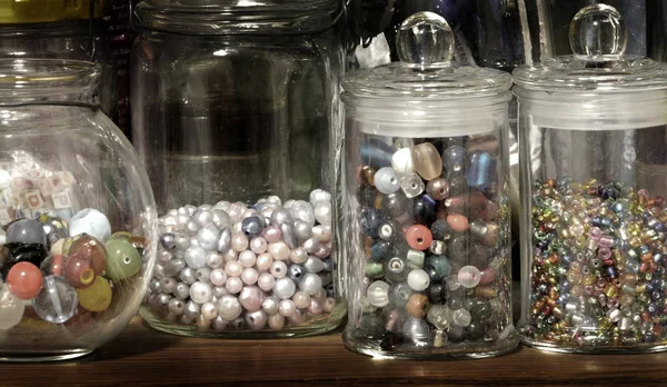 Jar of Beads for Creating Art Hobbies Jewelry — Stock Photo, Image