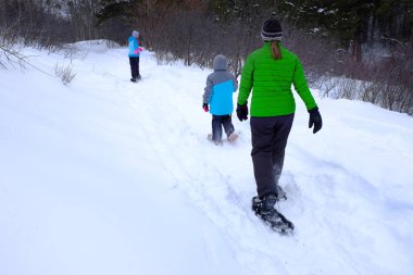 Kış karda Snowshoeing aile